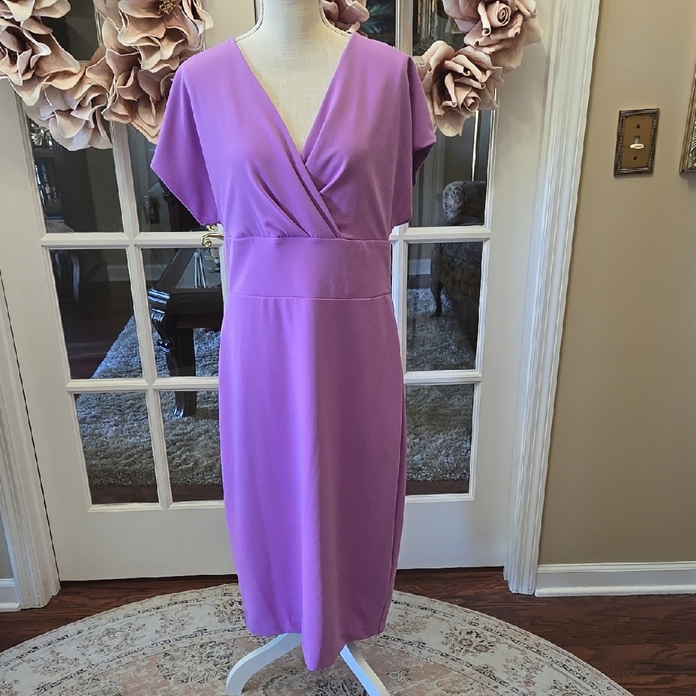 Alexia Admor Elegant Lavender Dress Empire Waist Draped Vneck Fully Lined XL EUC